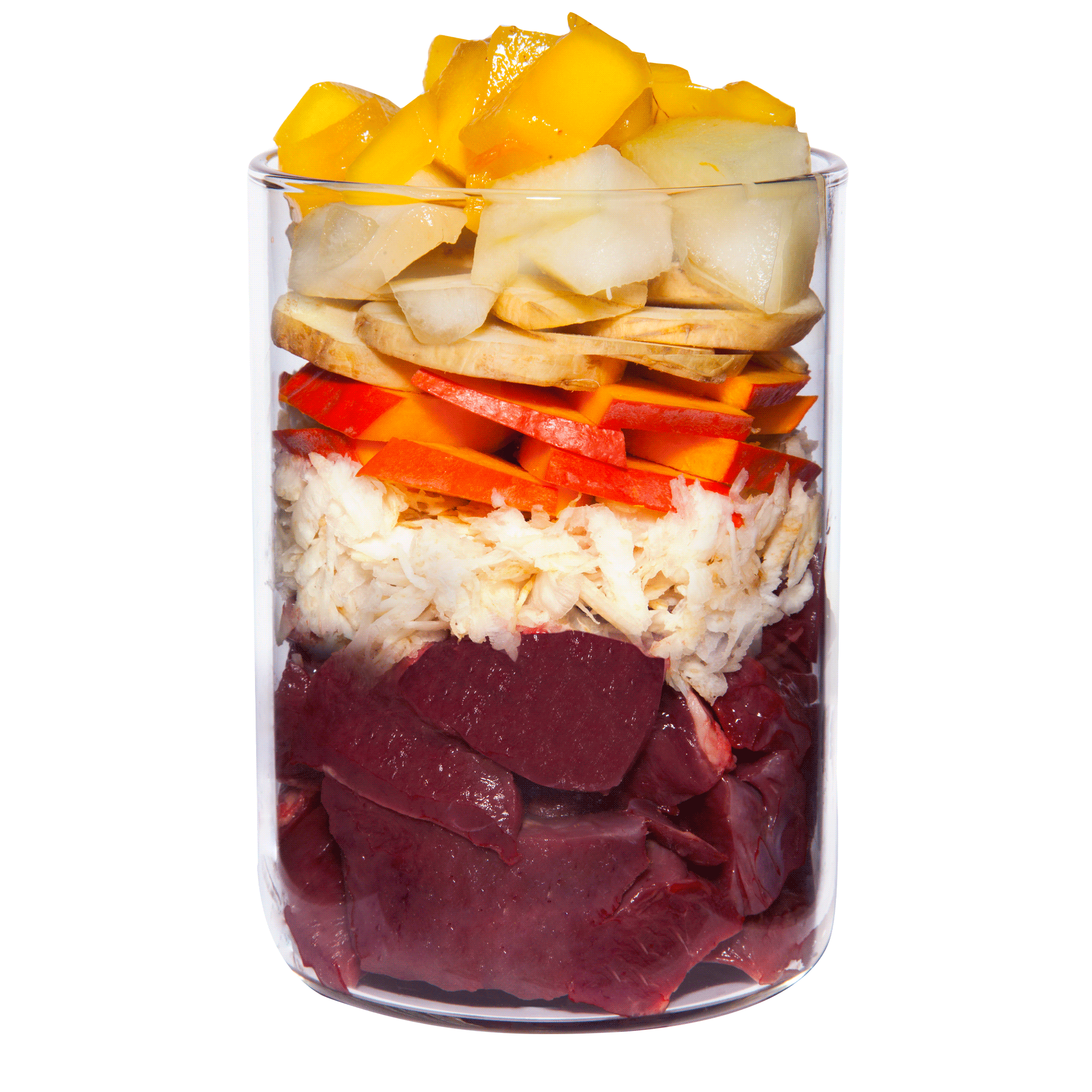 Ternera con raíz de perejil, mango y grosella