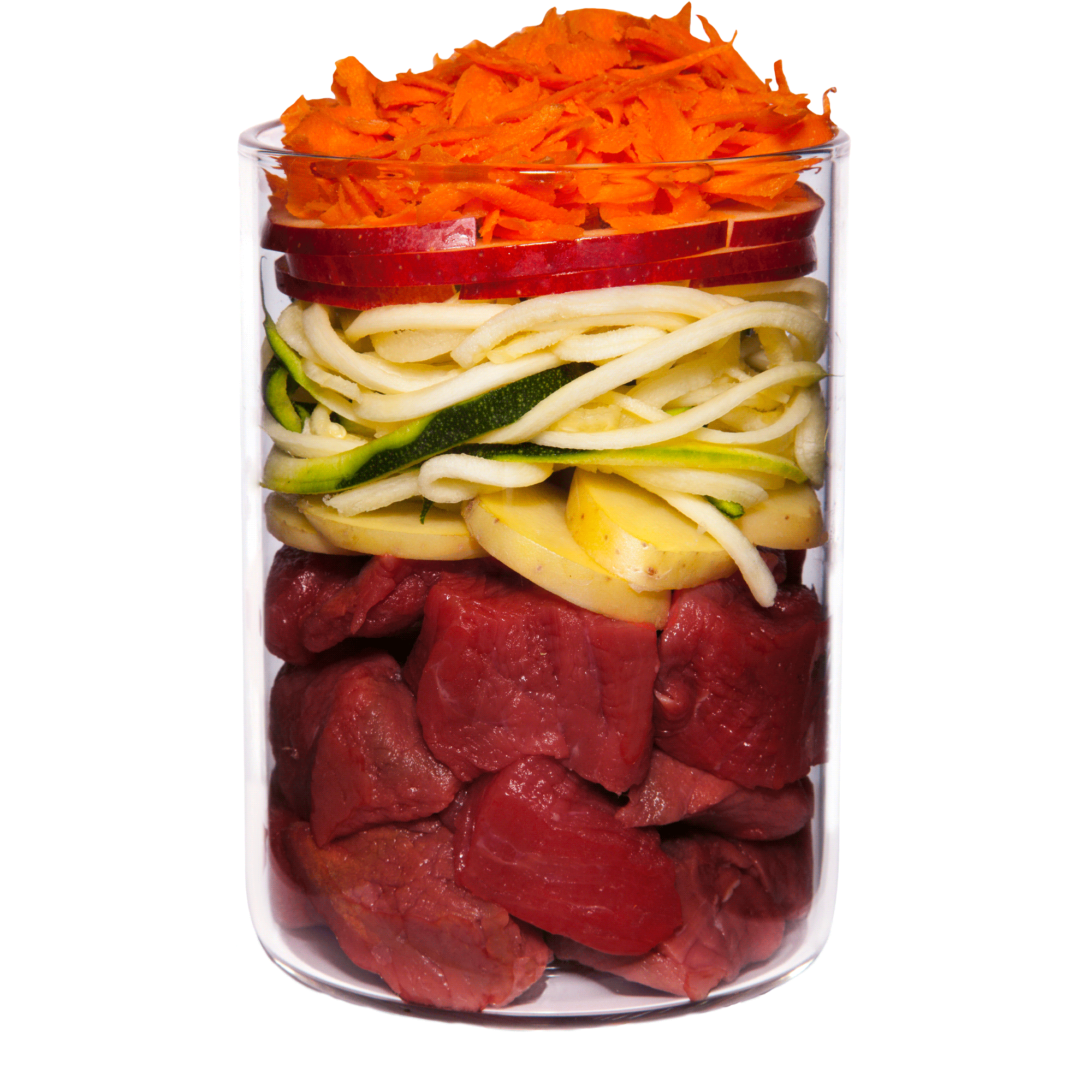 Venado con patata, manzana y arándanos rojos